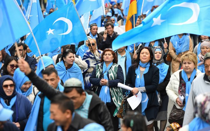 Ethnic Uighurs took part in a protest march in Brussels asking for the EU to call upon China to respect human rights in the Chinese Xinjiang region and asking for the closure of "re-education center" where some Uighurs are detained.
