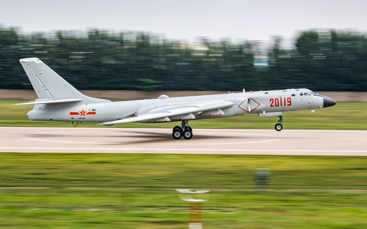 A PLA airforce H-6K bomber is seen during a training module in preparation for the International Army Games on July 12, 2018.