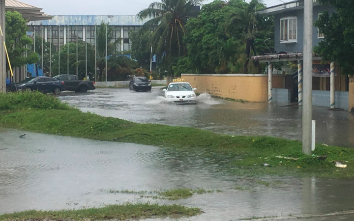 Rain in Majuro near the capital building.