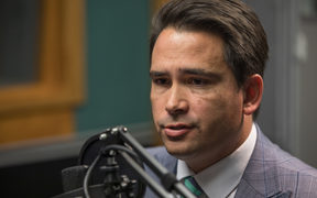 Simon Bridges in the RNZ Auckland studio for an interview on Morning Report.