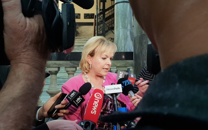 Judith Collins addresses media.