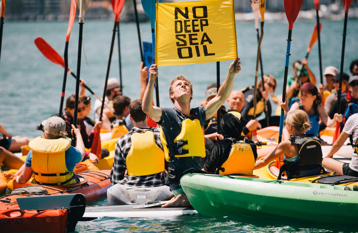 People took to the water in Wellington to protest against deep sea oil drilling 
