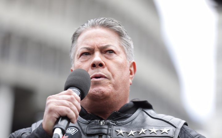 Brian Tamaki speaking at an earlier protest