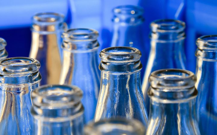 Glass bottles.