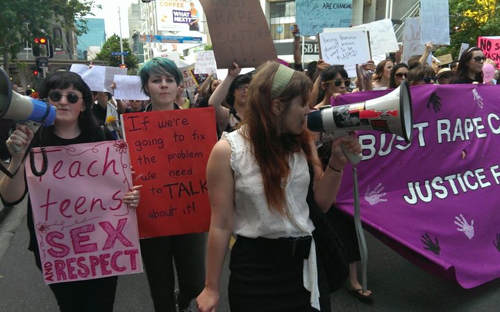 Protesters marched up Queen Street in Auckland.