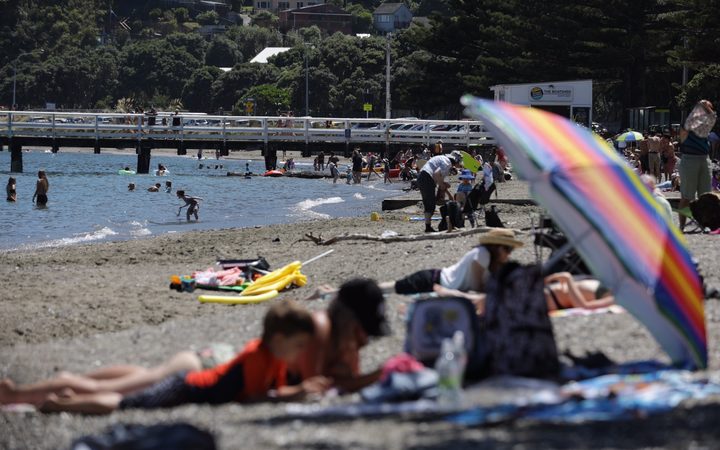 Beach goers in Wellington taking advantage of the hot weather.