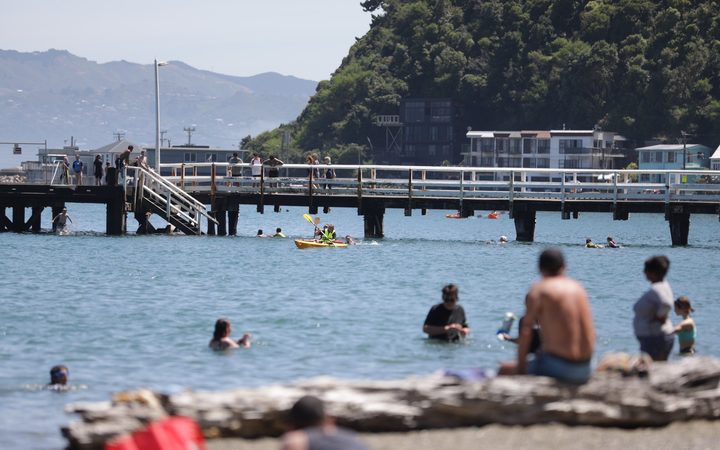 People in Wellington take to the water to cool down. 