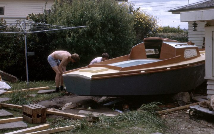 Sir Peter Blake and his brother Tony building Bandit in 1966.