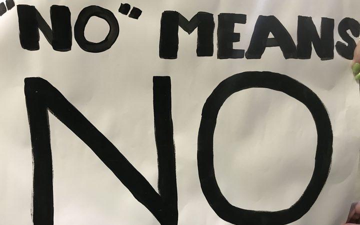 The sign that resulted in a woman being kicked out of Westpac stadium.