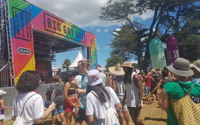 Festival-goers enjoying music from the main stage at the Big Gay Out.