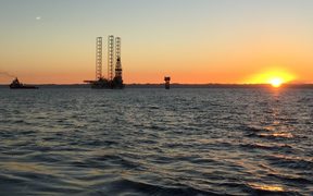 The BOSS jack up rig heads out to the Pohokura platforrm for a three-month well-intervention and maintenance programme. after being blessed by local hapu.
