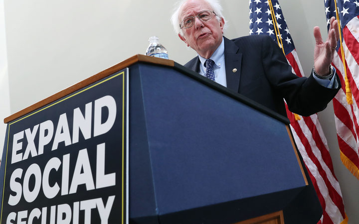  Sen. Bernie Sanders (I-VT) speaks during a news conference to announce legislation to expand Social Security, on Capitol Hill February 13, 2019 in Washington, DC. 