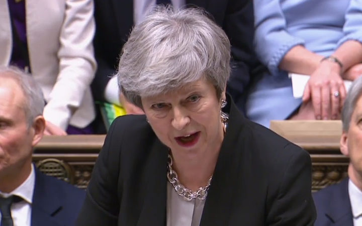 Britain's Prime Minister Theresa May as she speaks during Prime Minister's Questions in the House of Commons in London on February 13, 2019