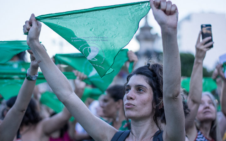Activists assemble before the National Congress building to call once more for the legalization of the legal, safe, and free abortion in Argentina