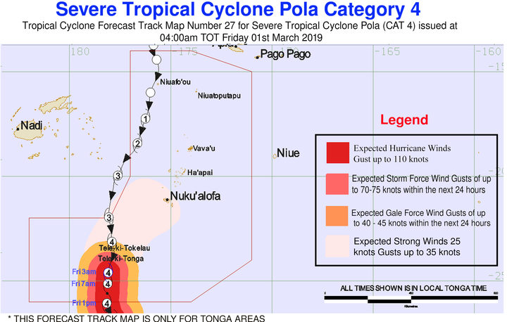 Cyclone Pola tracking map on March 1, 2019