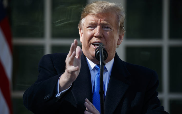 President Donald Trump speaks during an event in the Rose Garden at the White House to declare a national emergency in order to build a wall along the southern border, 