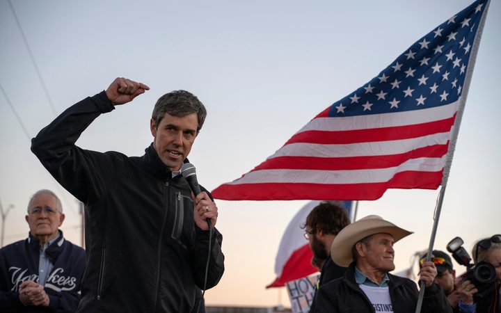 Former Texas Congressman Beto O'Rourke speaks to a crowd of marchers during the anti-Trump "March for Truth" in El Paso, Texas.