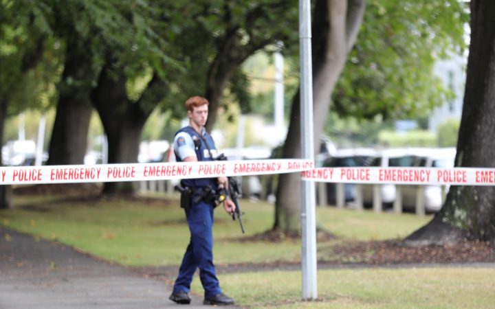 Police taping off the street out Christchurch mosque
