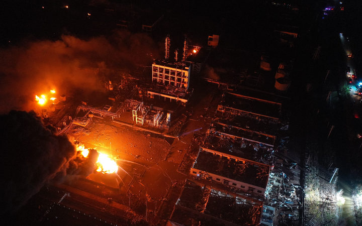 The scene of an industrial park after an explosion in the city of Yancheng.