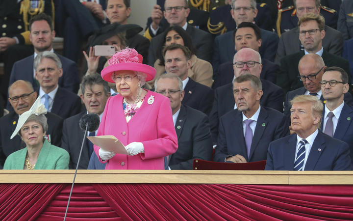 Britain's Queen Elizabeth delivers a speech during commemorations for the 75th Anniversary of the D-Day landings at Southsea Common, Portsmouth, England, Wednesday, 5 June 2019.
