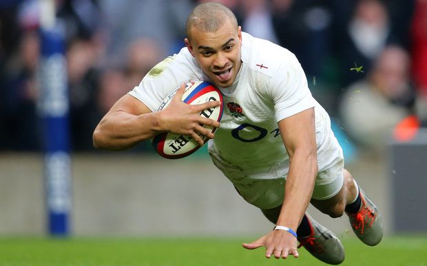 England's Jonathan Joseph scores a try.