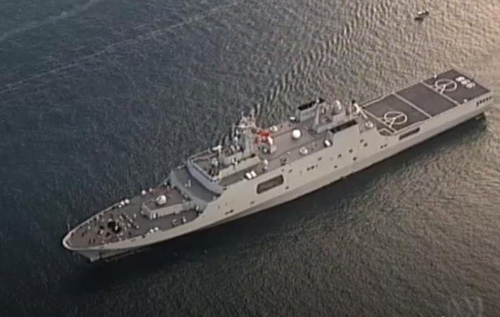 Chinese warships sail through the Sydney Heads.