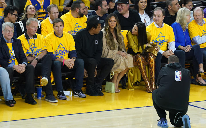 Jay-Z and Beyonce attend Game Three of the 2019 NBA Finals between the Golden State Warriors and the Toronto Raptors.
