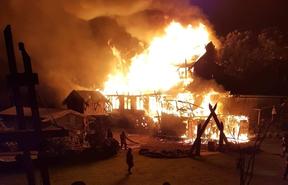  Tapu Te Ranga Marae in flames.
