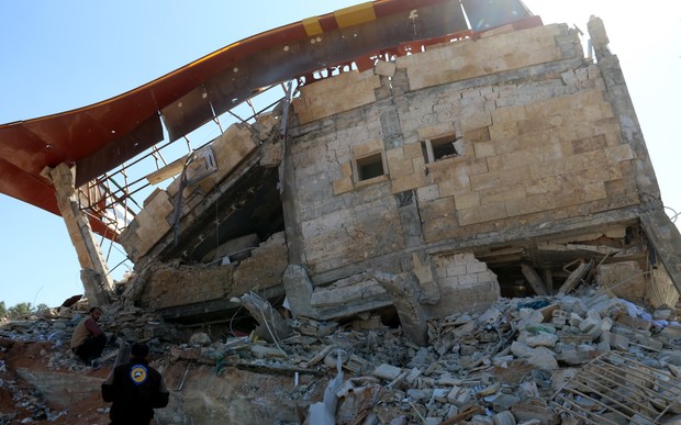 The collapsed MSF hospital in Idlib, Syria.