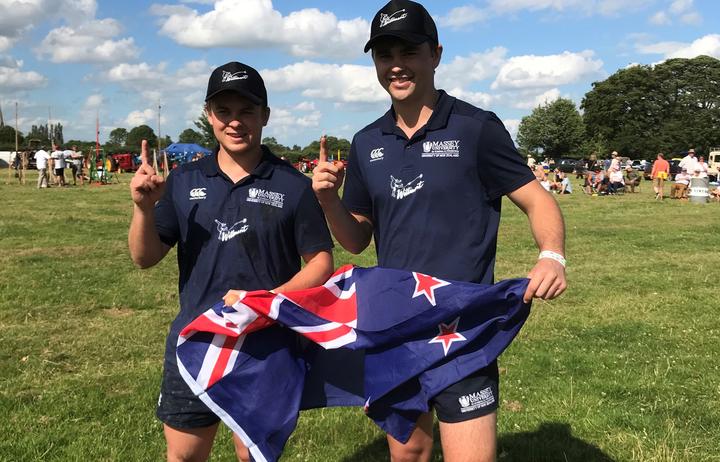 The Yolk Ferns - Ben McColgan and Lachie Davidson - after being crowned world champions in egg throwing.