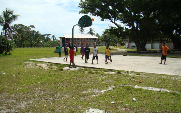A pickup basketball game on the Jaluit High School campus. A new study shows that the growth of over 40 percent of Marshall Islands middle school students is stunted. .
