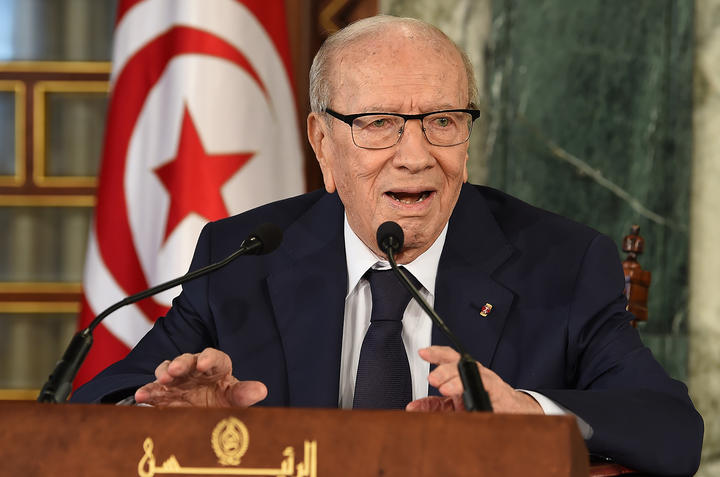 Tunisian President Beji Caid Essebsi giving a press conference in Carthage Palace in 2018.