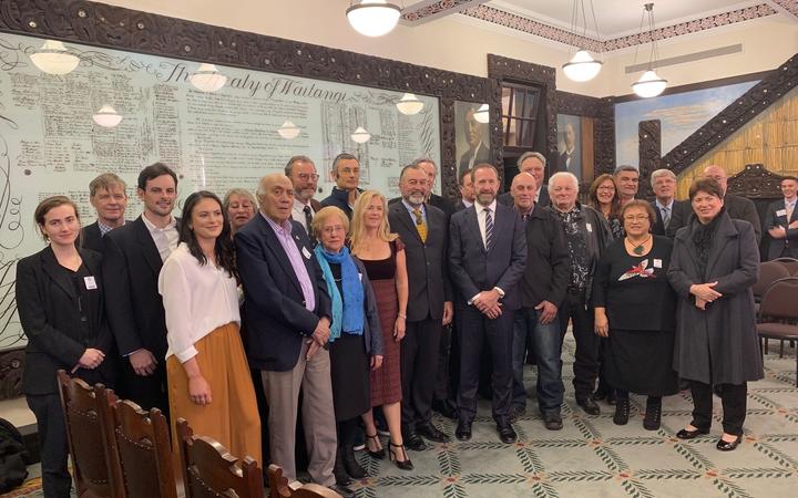 Group of Moriori members and crown representatives at today's settlement.