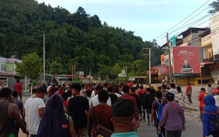 Protestors in Papua's capital Jayapura take to the streets to demonstrate, 30 August 2019
