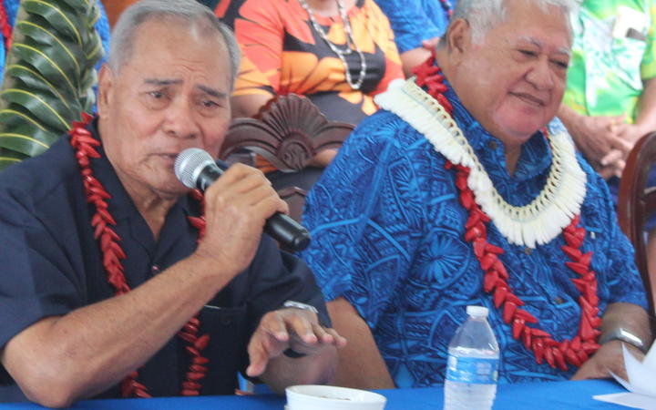 American Samoa’s governor Lolo Matalasi Moliga (left) with Samoa Prime Minister Tuilaepa Sailele Malielegaoi during the July 2019 fundraising for the Manu Samoa rugby team, hosted by the governor in Pago Pago. 