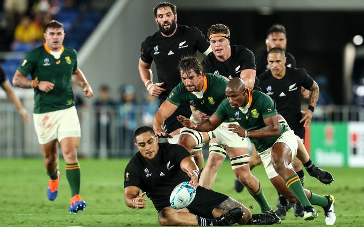 Ofa Tu'ungafasi (with the ball) during the All Blacks vs South Africa match on Saturday. 