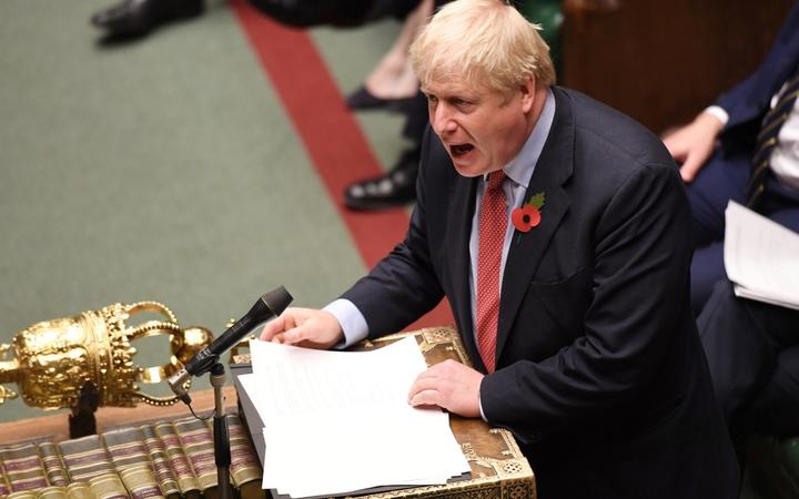 Britain's Prime Minister Boris Johnson speaking in the House of Commons during debate on the second reading of a bill to hold a general election.