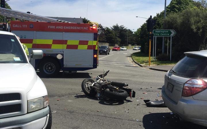 A motorcycle and car crash has left one person injured, in Hoon Hay, Christchurch. 