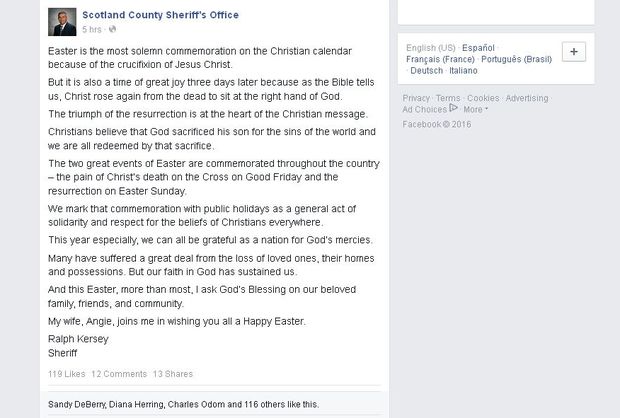 Sheriff Ralph Kersey with his Easter message.