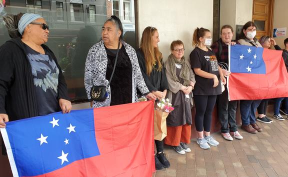 A protest against cartoonist Garrick Tremain outside the Otago Daily Times' Dunedin offices.