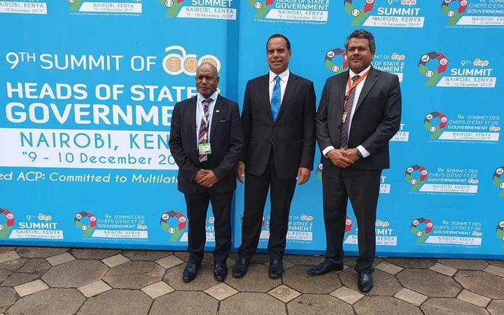 Vanuatu was represented at the ACP 2019 Summit in Kenya by Minister of Foreign Affairs, Ralph Regenvanu (centre) Ambassador to the ACP, John H Licht (right), accompanied by the Chairman of the United Liberation Movement for West Papua, Benny Wenda.