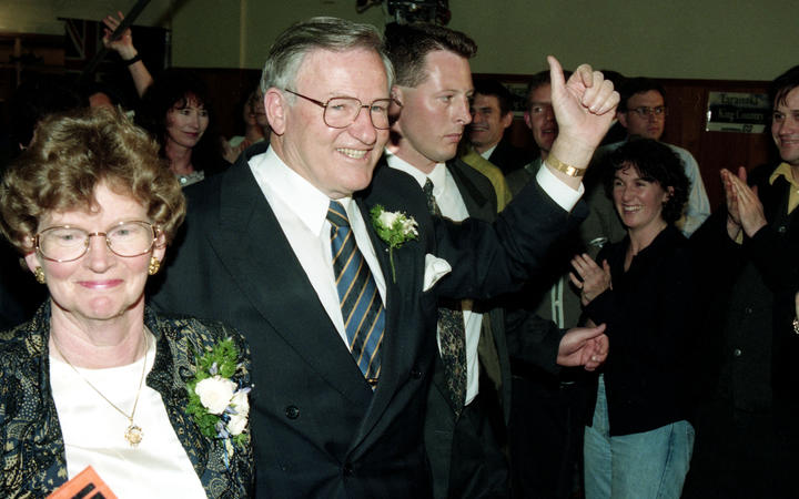 Jim Bolger on election night, 1996.