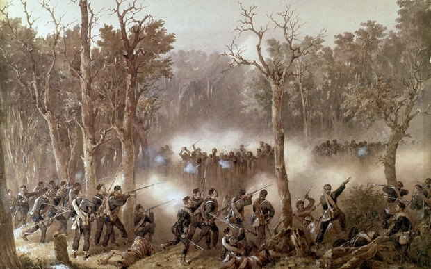 Battle of Gate Pah, April 27, 1864, when British under General Cameron attacked Maori stockade.