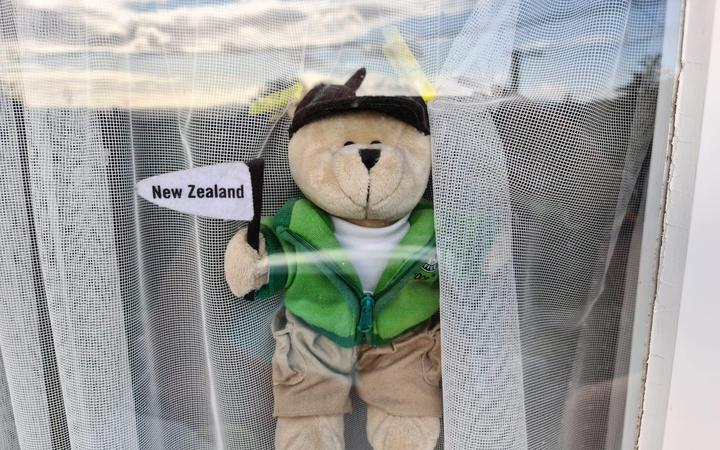 Teddy bear in window to cheer up kids in neighbourhood during Covid-19 lockdown