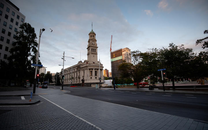 Auckland's Queen Street on the morning of 26 March, on the first day of the nationwide Covid-19 lockdown.