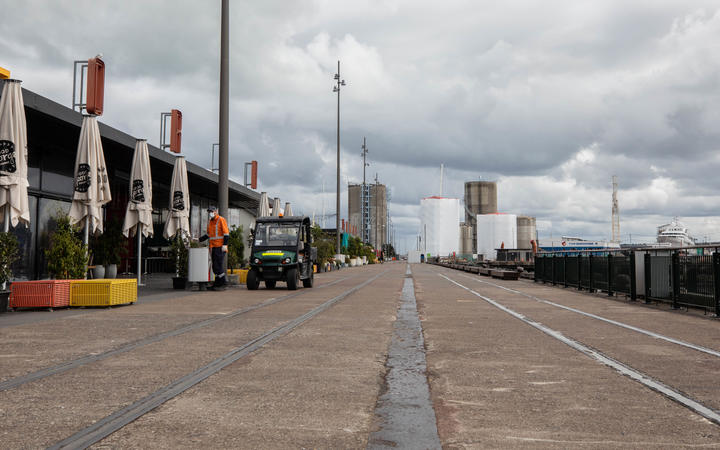 Auckland's deserted viaduct area during the Covid-19 alert level four lockdown.