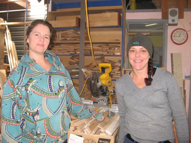 Rekindle June Juliet Arnott of Rekindle with wood work supervisor Candis Adams