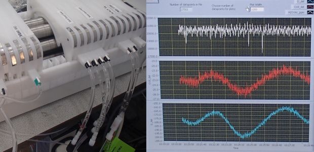 Tiny bubbles of ancient air amongst water from the metled ice core and seasonal patterns of data