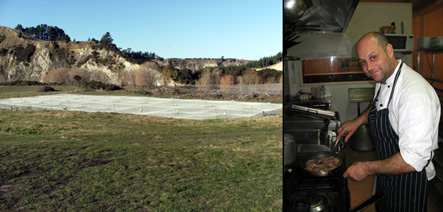 Left: The laying pens at New Zealand Game Birds. Right: Chef Mat McLean.