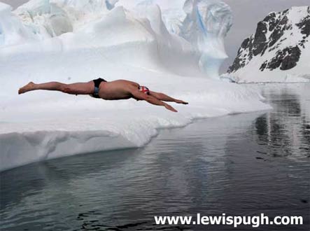 Lewis Pugh diving into the sea off Antarctica, 2005.